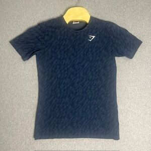 Gymshark‎ Men's Gym Training/Athletic Navy Blue Patterned T-Shirt Size Small